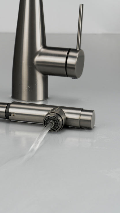 Deante ERIDAN Küchenarmatur mit Wasserfilteranschluss ausziehbar mit Brause Titanium