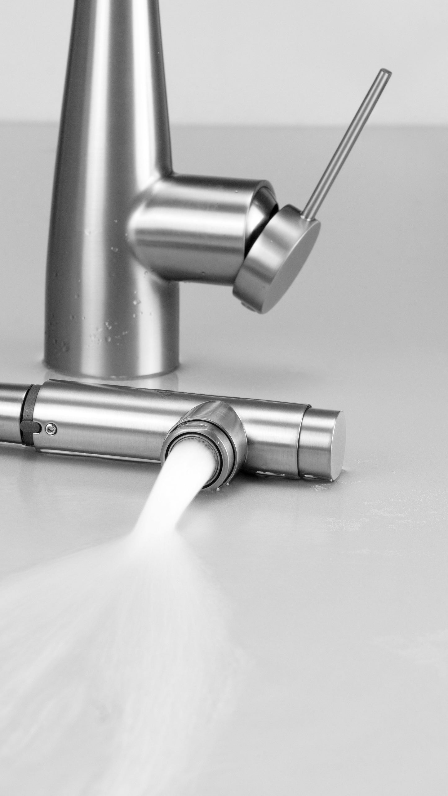Deante ERIDAN Küchenarmatur mit Wasserfilteranschluss ausziehbar mit Brause Stahl gebürstet