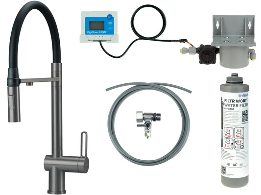 Deante MAGNETIC 3-Wege Küchenarmatur mit Filtersystem magnetisch Titanium