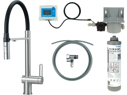 Deante MAGNETIC 3-Wege Küchenarmatur mit Filtersystem magnetisch Stahl gebürstet