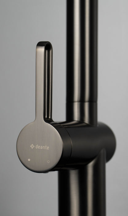 Deante MAGNETIC Spültischarmatur magnetische Brause (2-in-1) hoher Bogen Titanium