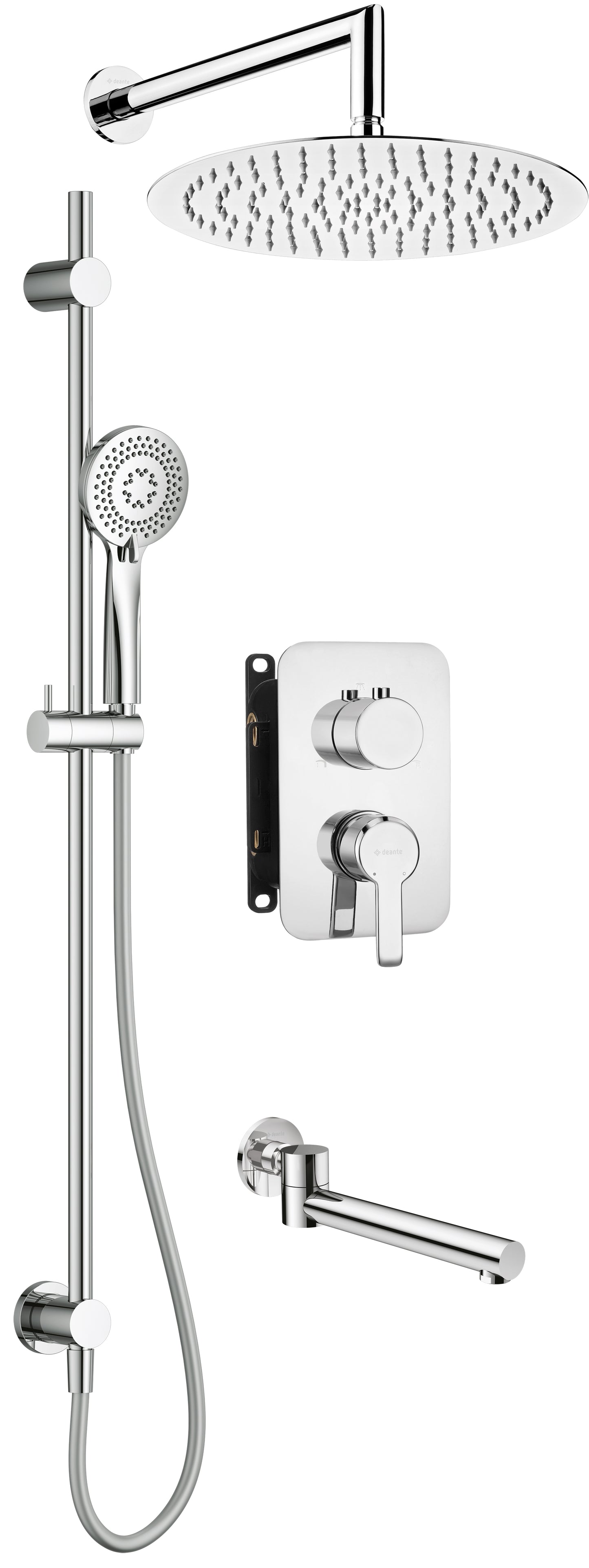 Deante ARNIKA Unterputz-Duschset mit Mischbox & Duschstange rund Chrom