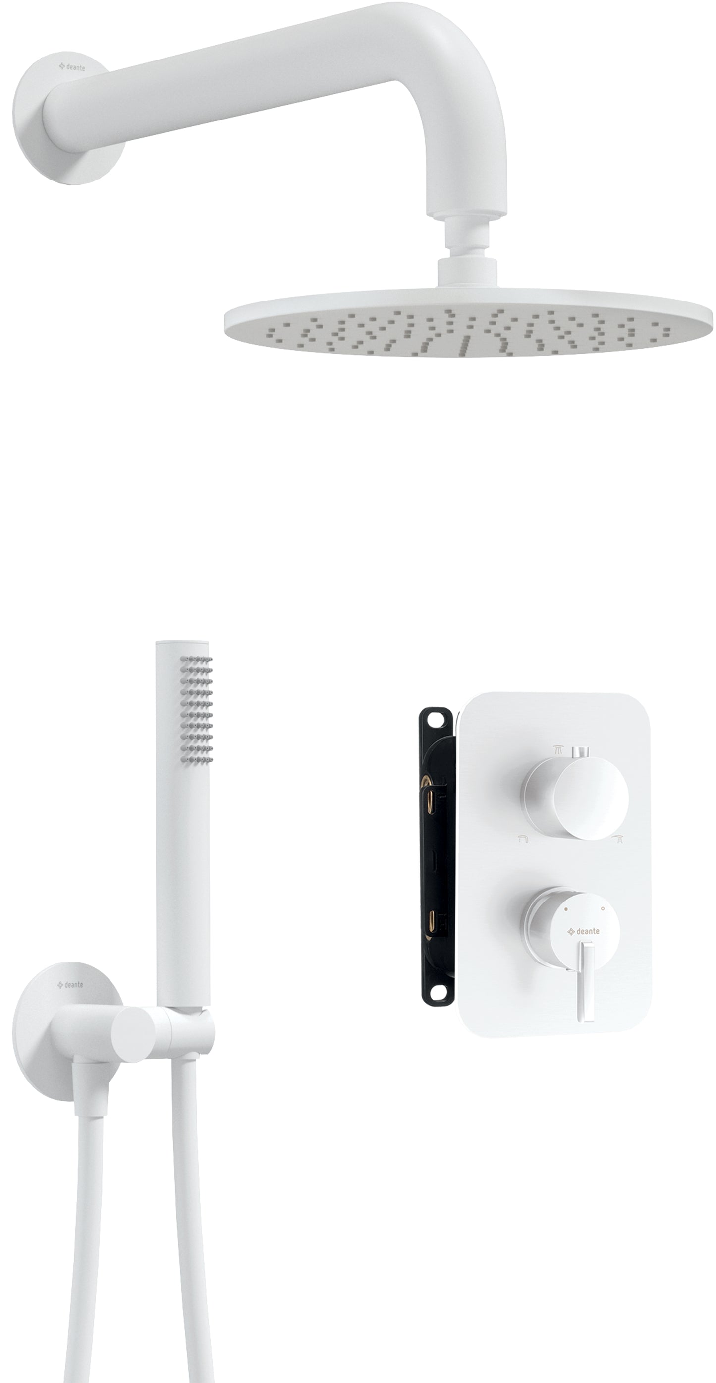 Deante SILIA Unterputz-Duschsystem mit Mischbox Duschkopf rund Weiß
