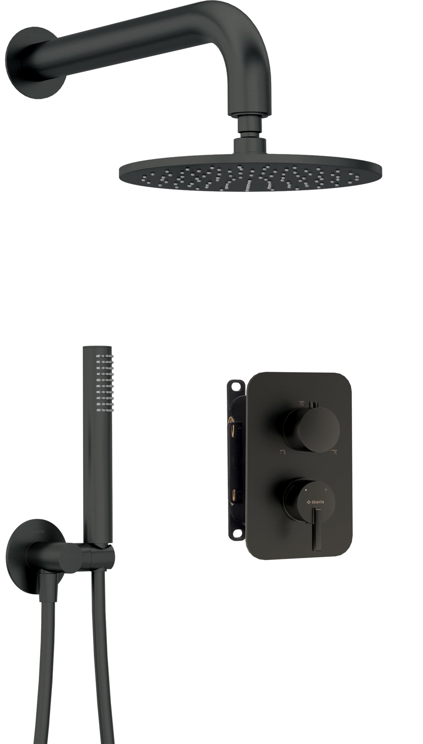 Deante SILIA Unterputz-Duschsystem mit Mischbox Duschkopf rund Schwarz