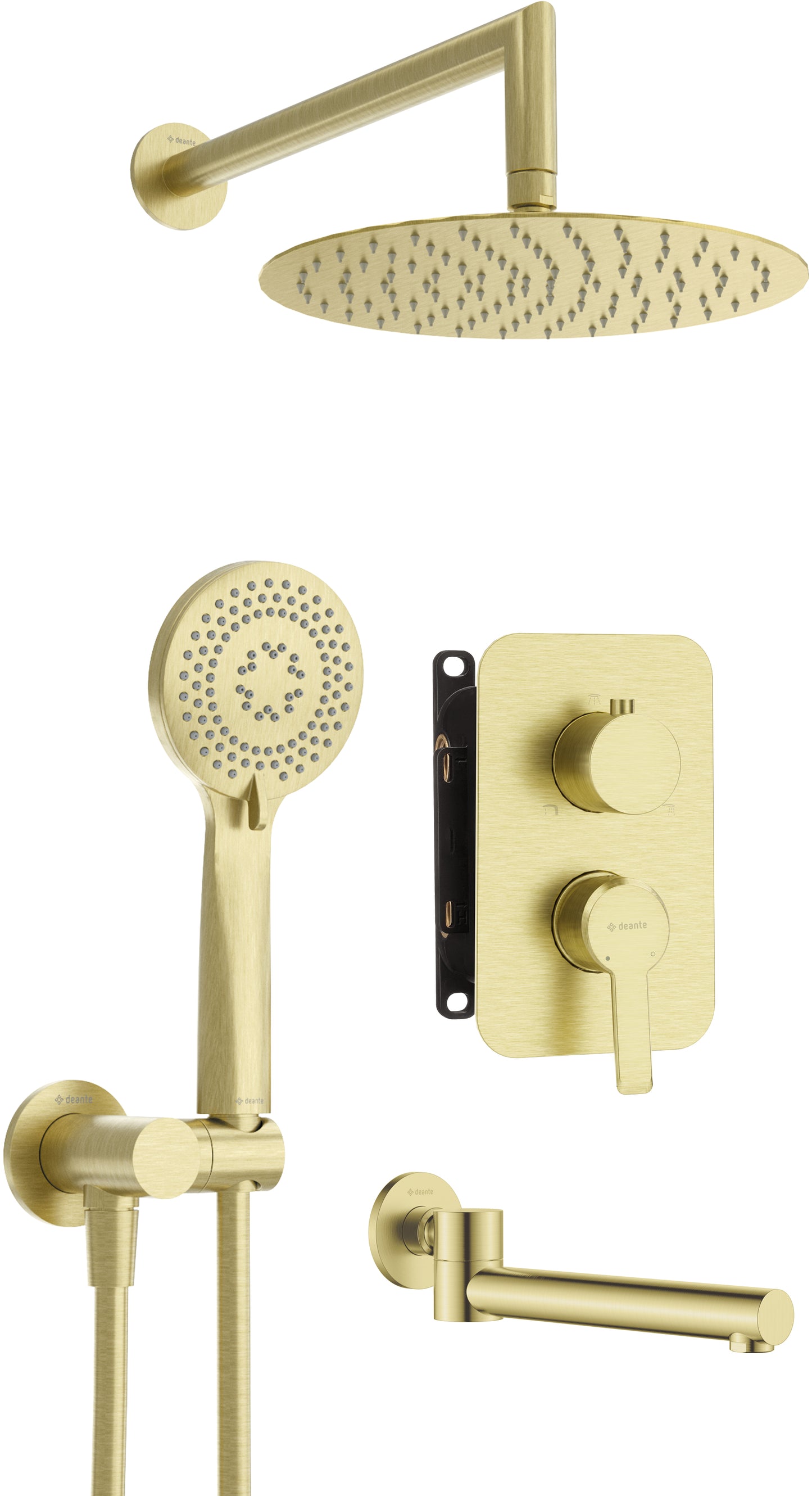 Deante ARNIKA Unterputz-Duschset mit Badewannenauslauf und Regendusche Gold gebürstet