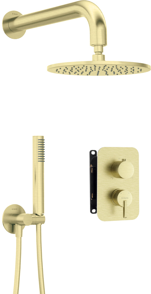 Deante SILIA Unterputz-Duschsystem mit Mischbox Duschkopf rund Gold gebürstet