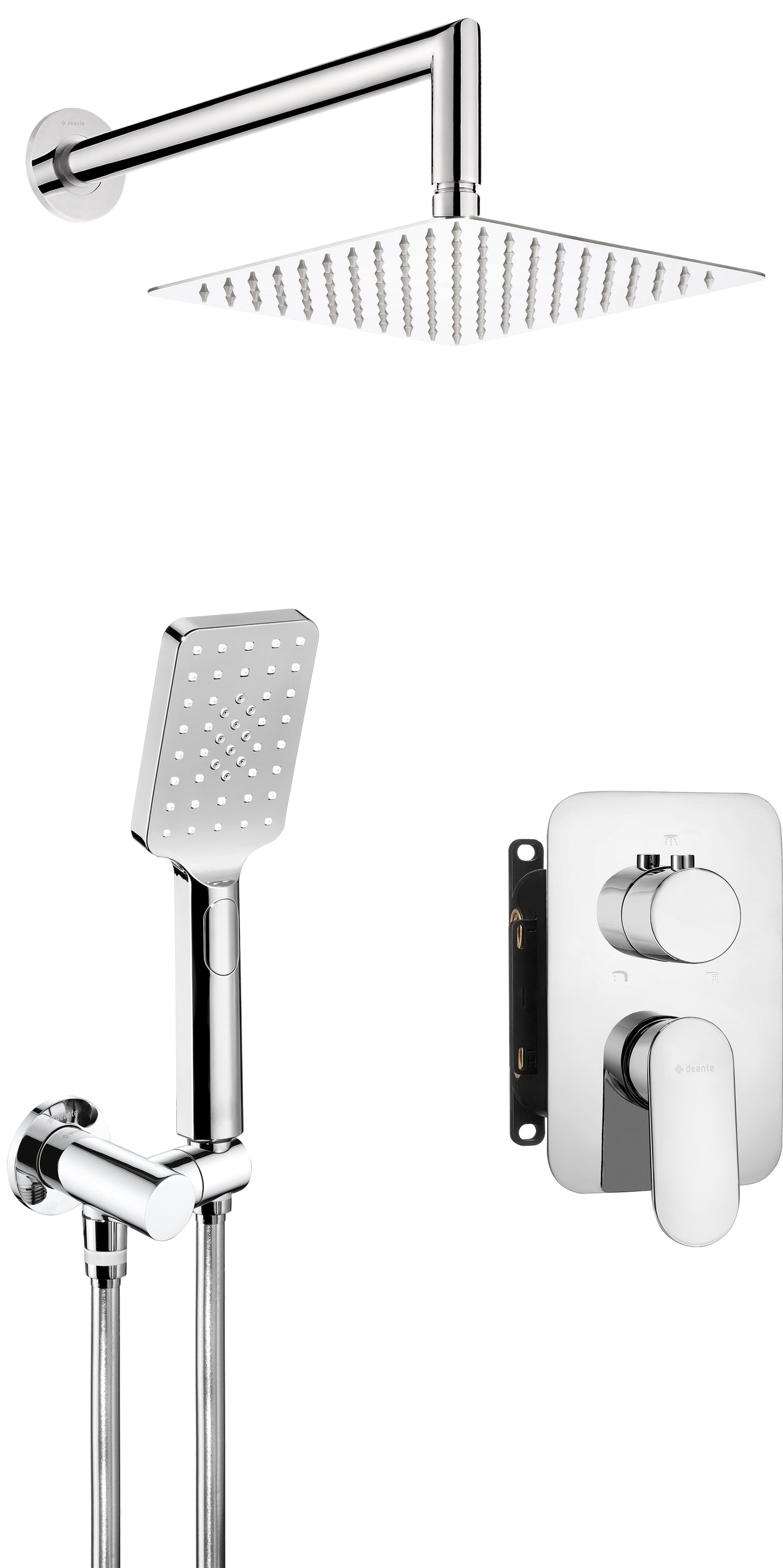 Deante ALPINIA Unterputz-Duschsystem mit Mischbox quadratisch Chrom