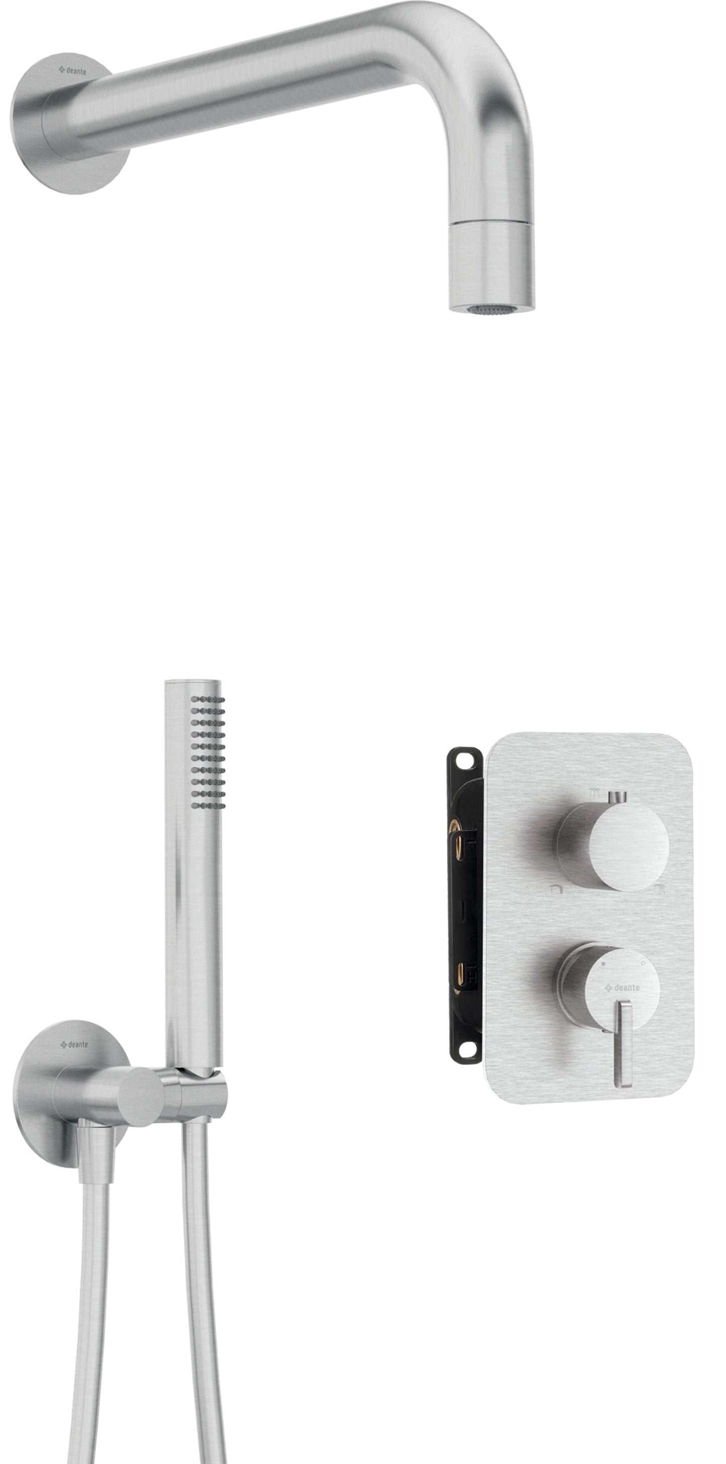 Deante SILIA Unterputz-Duschsystem mit Mischbox Kegelstrahl-Brause Stahl gebürstet