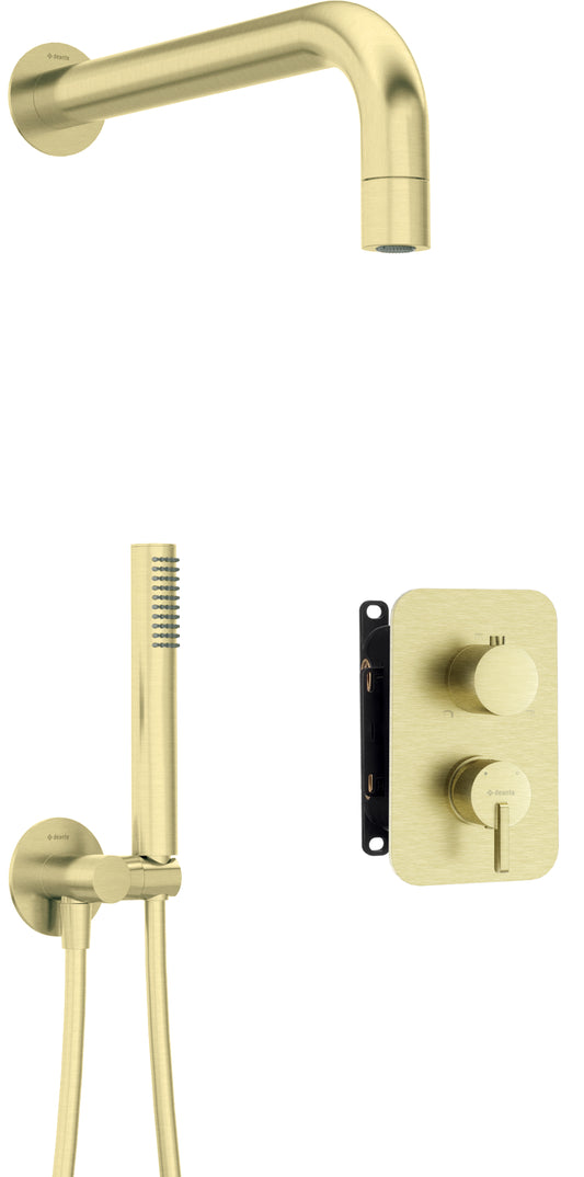 Deante SILIA Unterputz-Duschsystem mit Mischbox Kegelstrahl-Brause Gold gebürstet