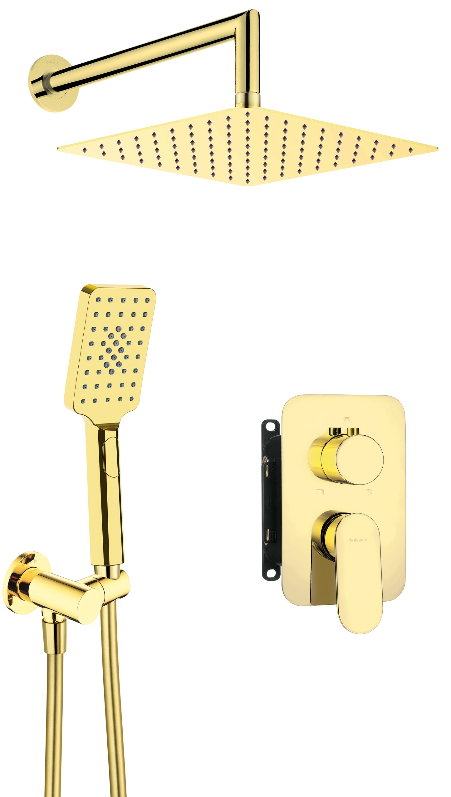 Deante ALPINIA Unterputz-Duschsystem mit Mischbox quadratisch Gold