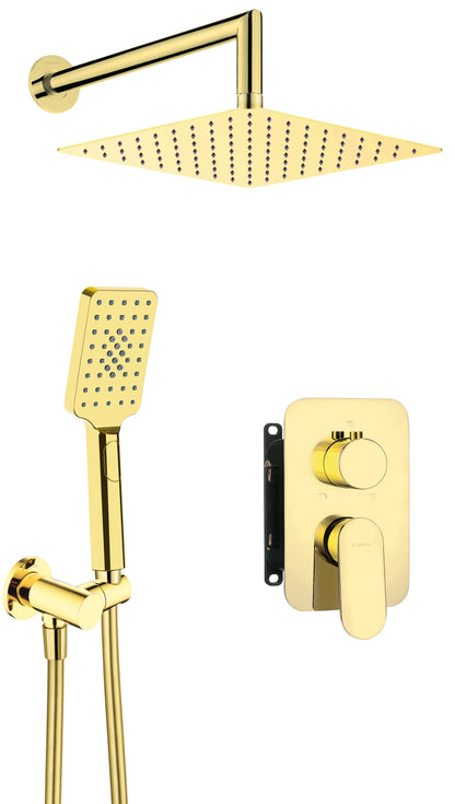Deante ALPINIA Unterputz-Duschsystem mit Mischbox quadratisch Gold