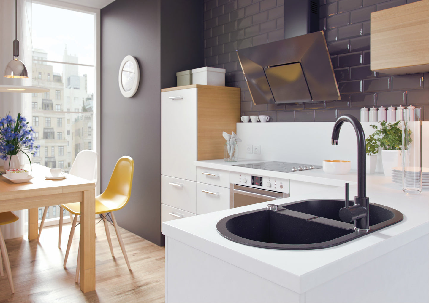 Deante NEMEZJA Küchenarmatur mit Einhebelmischer hoher Auslauf Graphit