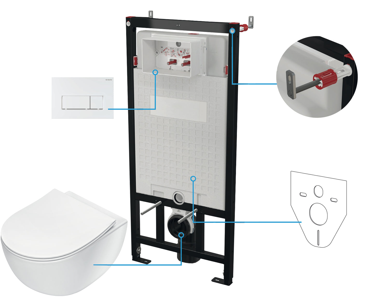 Deante PEONIA Unterputz-WC-Set mit Vorwandelement (6-in-1) Weiß-Weiß