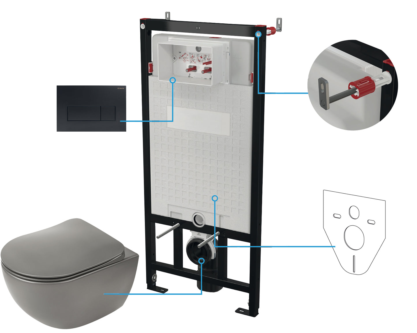 Deante PEONIA Unterputz-WC-Set mit Vorwandelement (6-in-1) Anthrazit-Schwarz