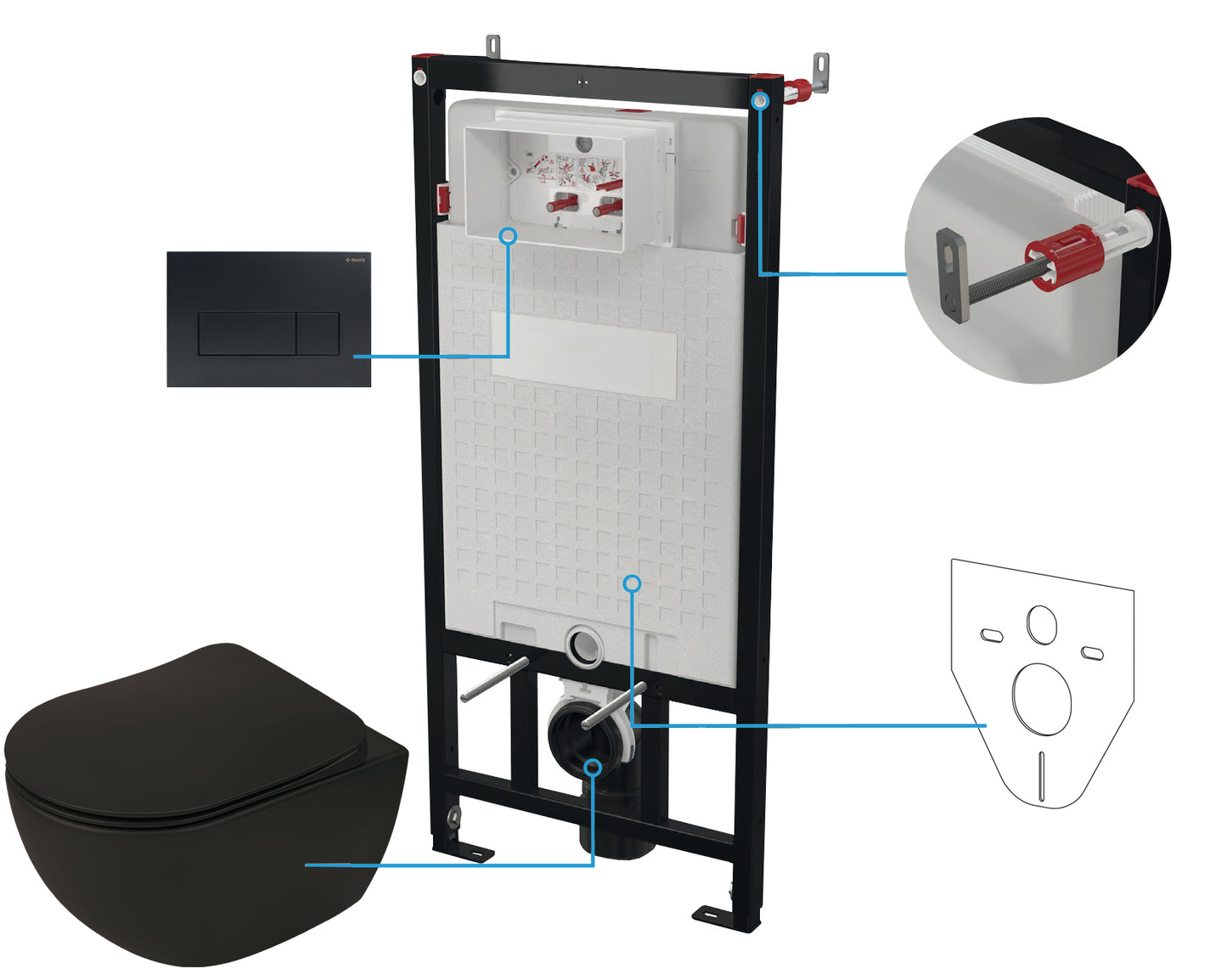 Deante PEONIA Unterputz-WC-Set mit Vorwandelement (6-in-1) Schwarz-Schwarz