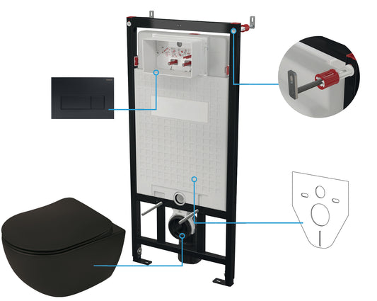 Deante PEONIA Unterputz-WC-Set mit Vorwandelement (6-in-1) Schwarz-Schwarz