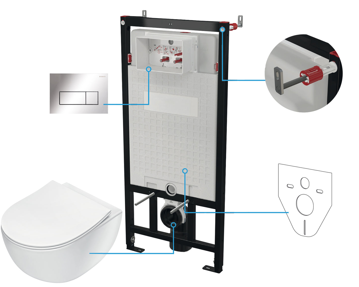 Deante PEONIA Unterputz-WC-Set mit Vorwandelement (6-in-1) Weiß-Chrom
