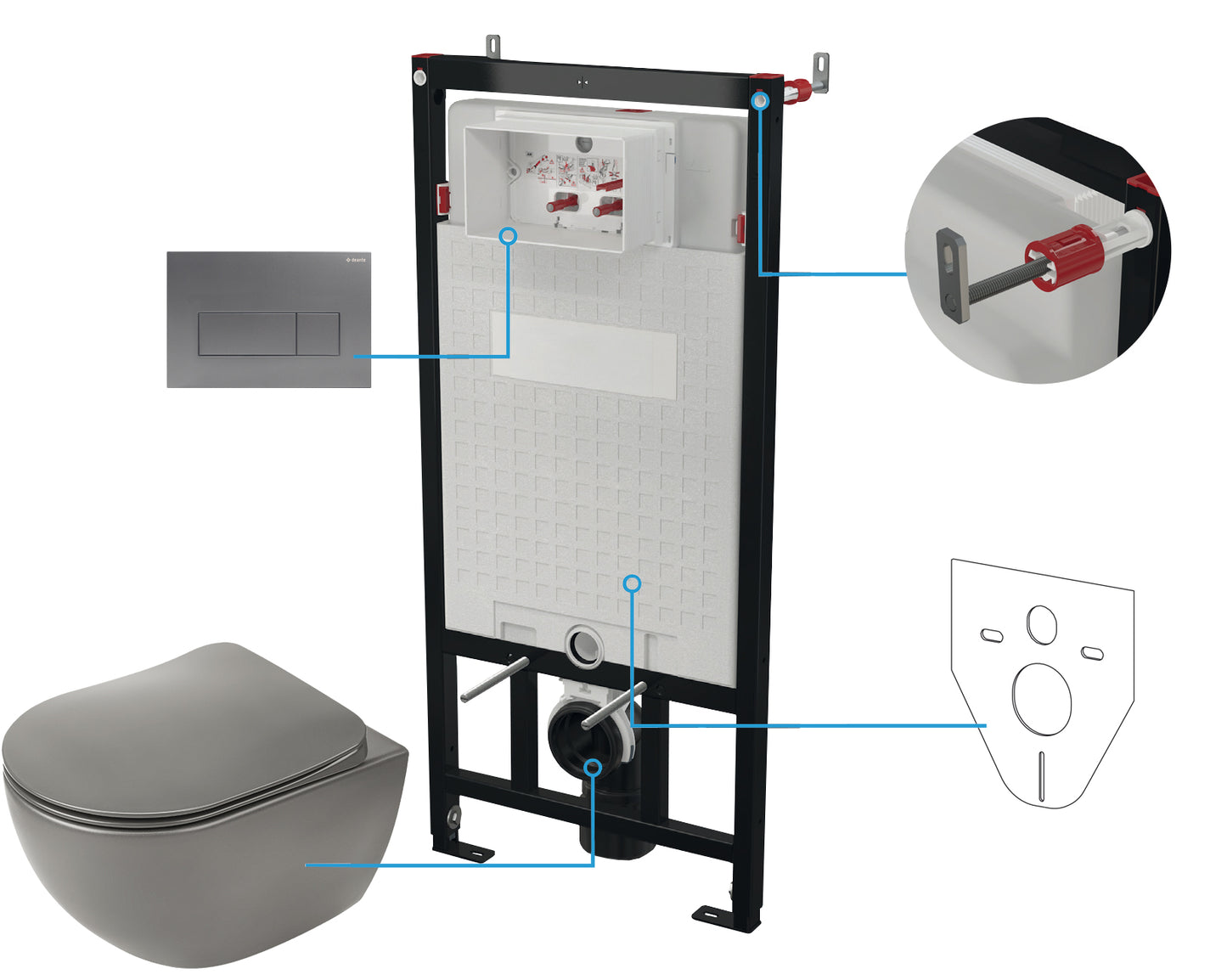 Deante PEONIA Unterputz-WC-Set mit Vorwandelement (6-in-1) Anthrazit-Titanium