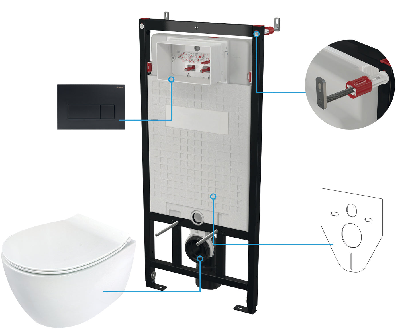 Deante SILIA Unterputz-WC-Set mit Vorwandelement (6-in-1) Weiß-Schwarz