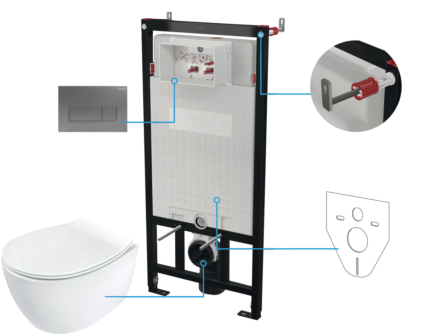 Deante SILIA Unterputz-WC-Set mit Vorwandelement (6-in-1) Weiß-Titanium