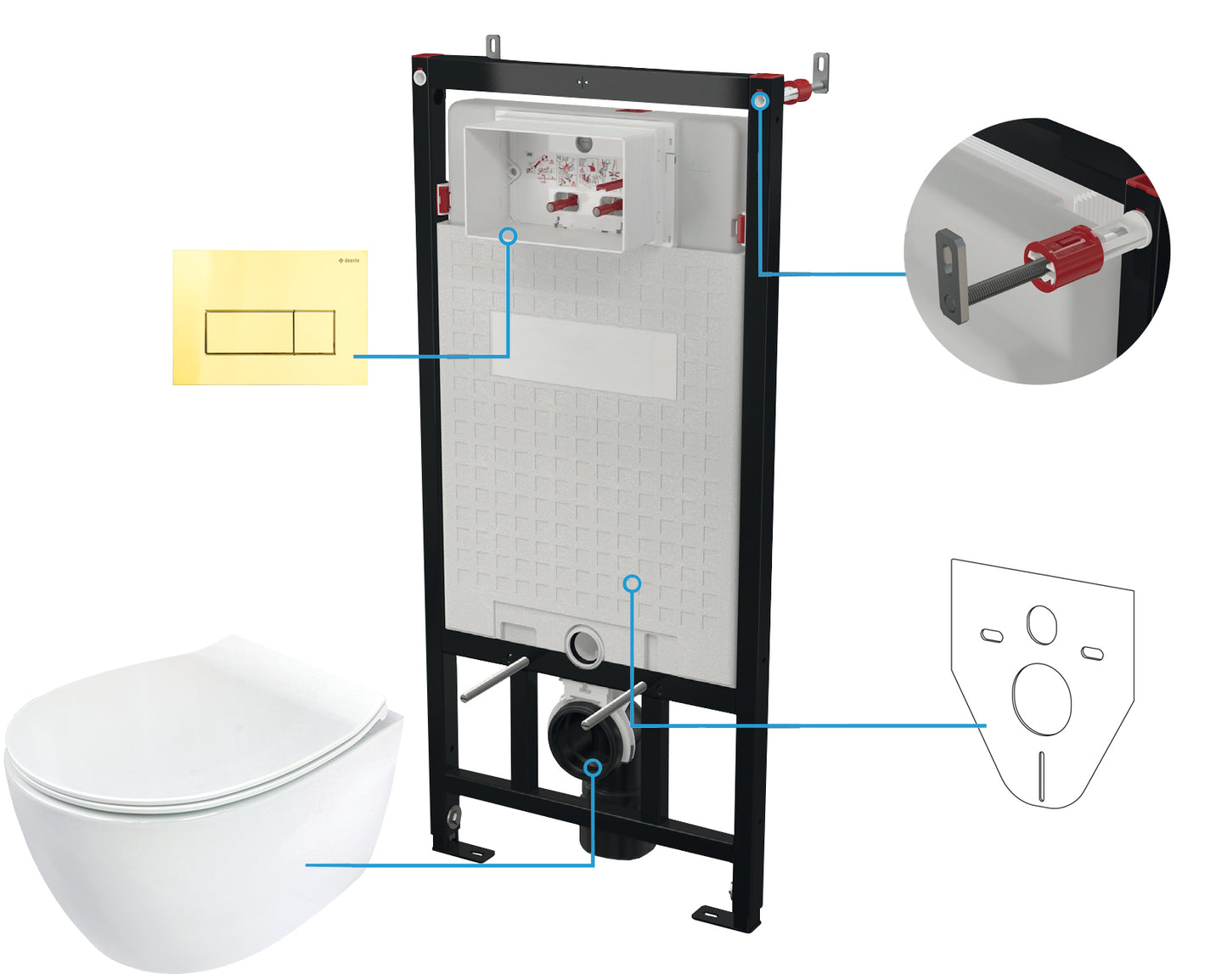 Deante SILIA Unterputz-WC-Set mit Vorwandelement (6-in-1) Weiß-Gold