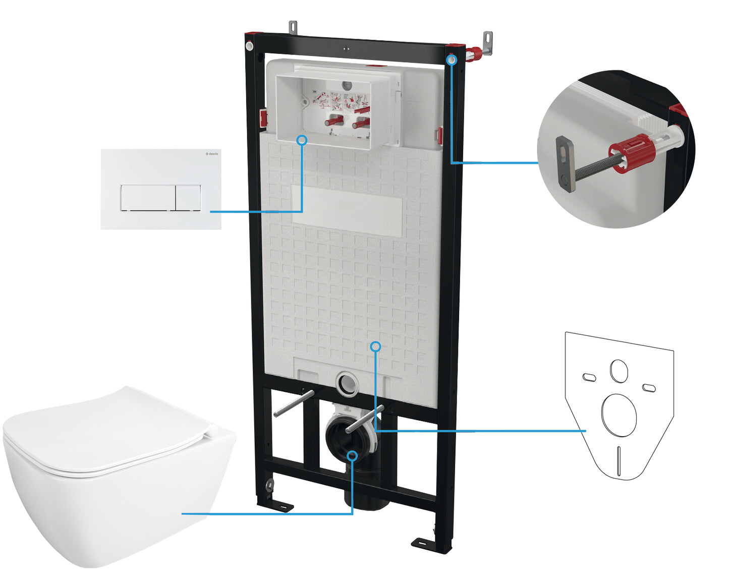 Deante HIACYNT WC-Komplettset mit Unterputz-Vorwandelement (6-in-1) Weiß-Weiß