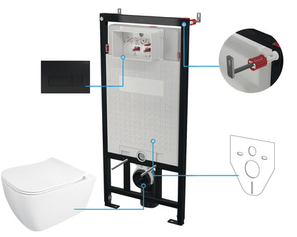 Deante HIACYNT WC-Komplettset mit Unterputz-Vorwandelement (6-in-1) Weiß-Schwarz
