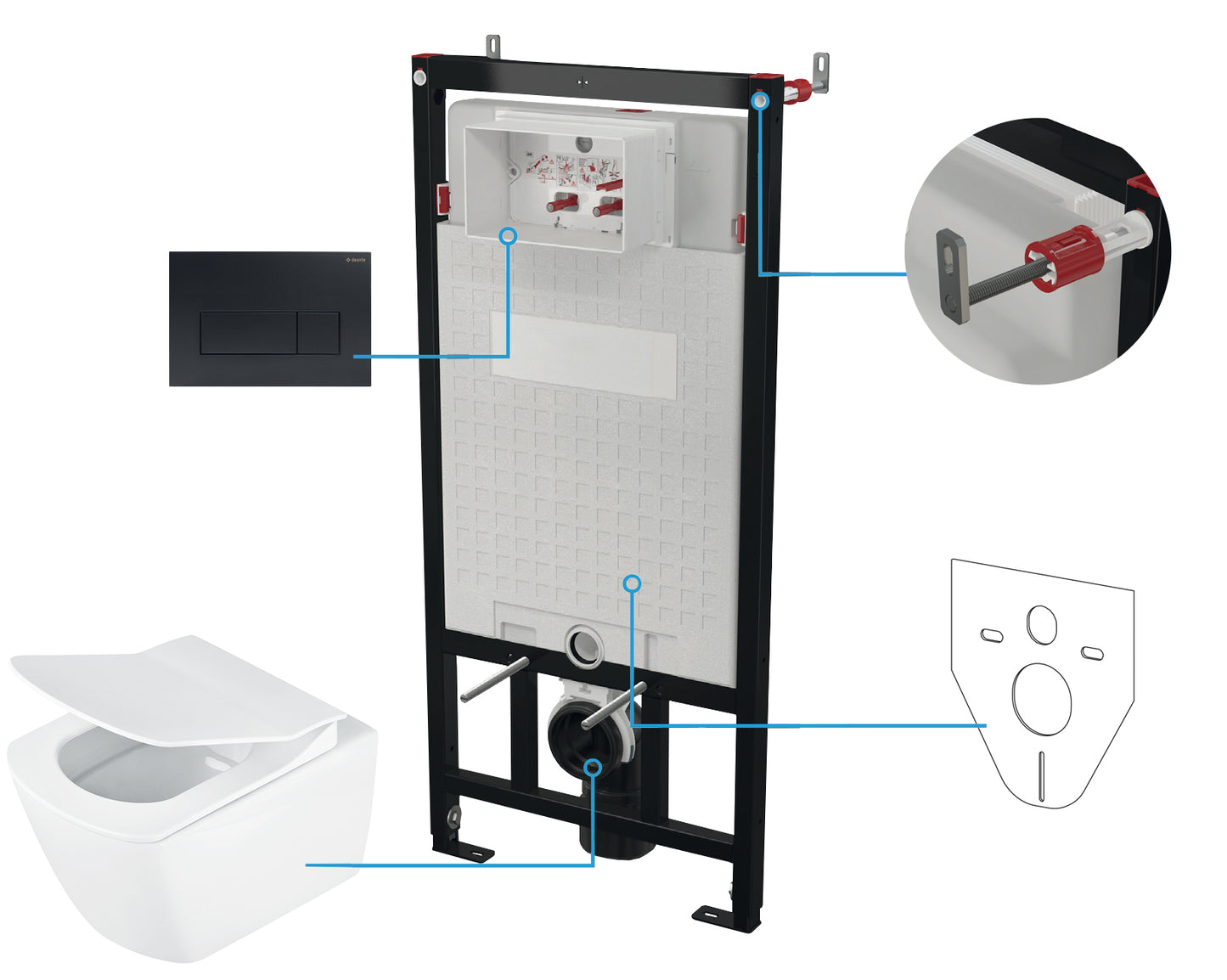 Deante BLUR WC-Komplettset Unterputz-Vorwandelement (6-in-1) Weiß-Schwarz