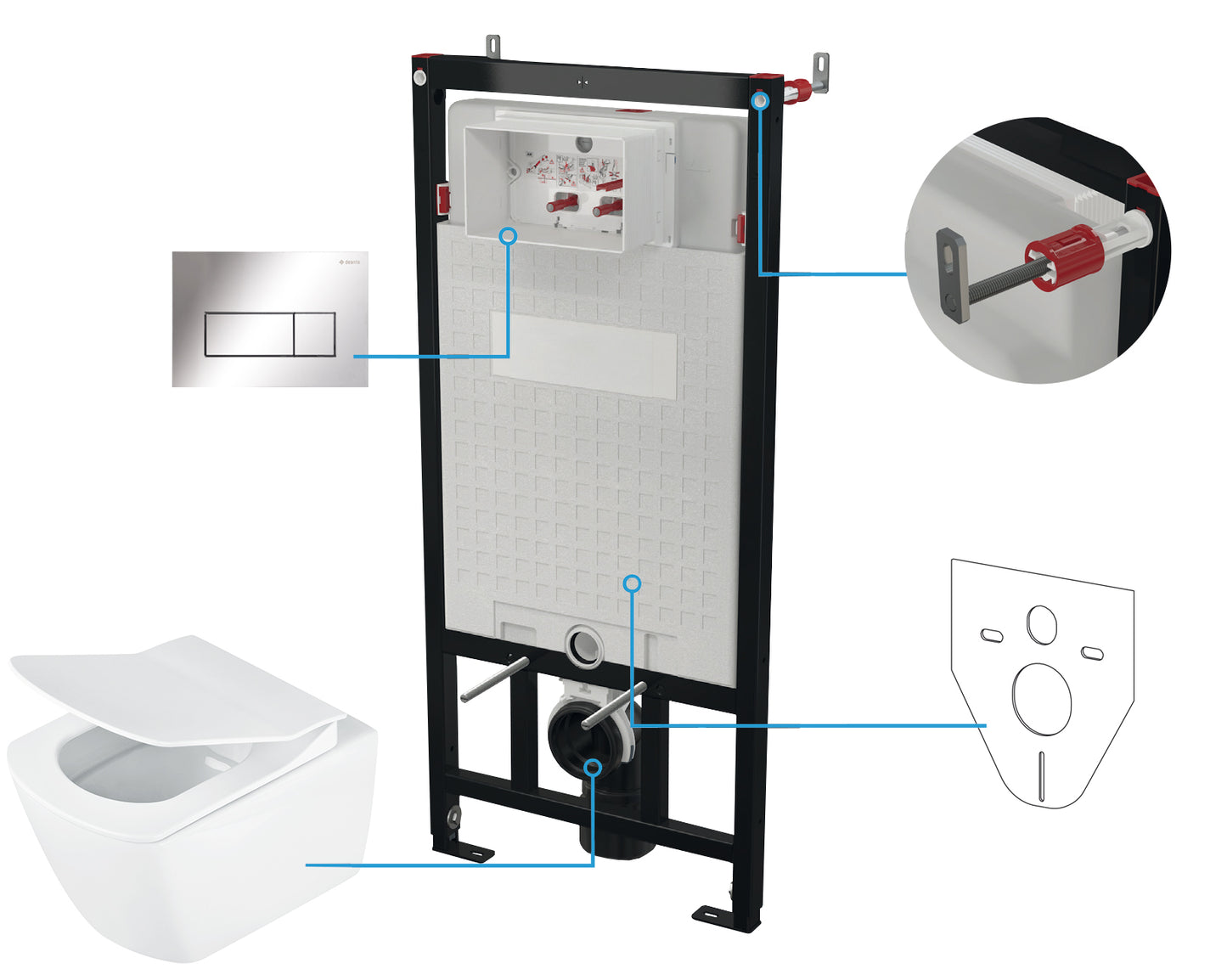Deante BLUR WC-Komplettset Unterputz-Vorwandelement (6-in-1) Weiß-Chrom
