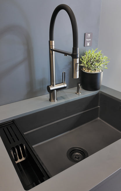 Deante MAGNETIC Granitspüle mit geräumigem Becken modular 76 x 52 cm Anthrazit Metallic
