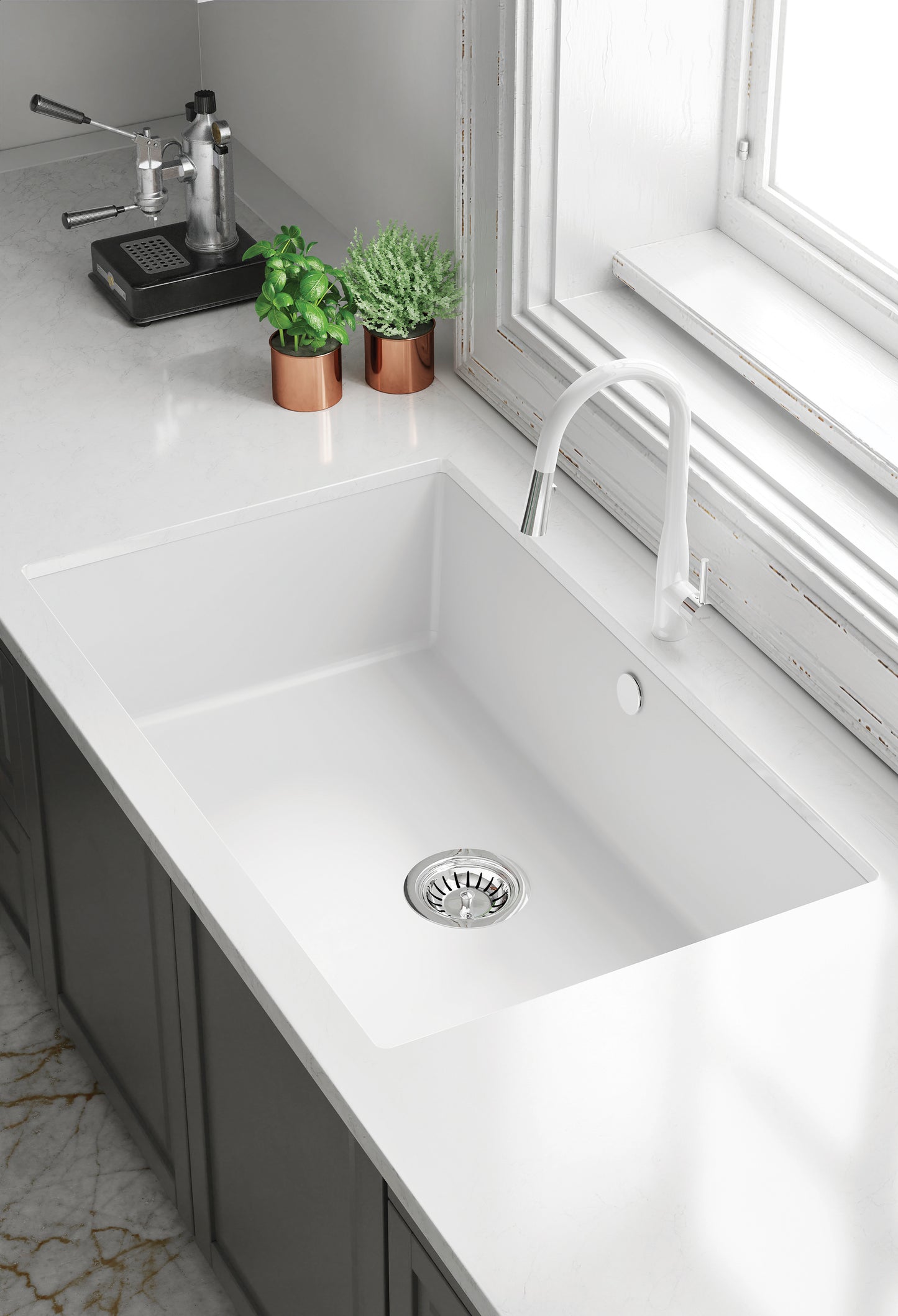 Deante CORDA Unterbau-Granitspüle 1-Becken 54 x 44 cm rechteckig Graphit Metallic