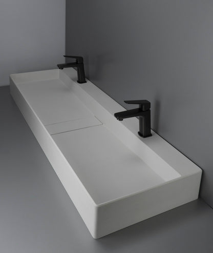 Deante BLUR Aufsatz-Doppelwaschtisch mit Abflussabdeckung 120 x 40 cm Alabaster