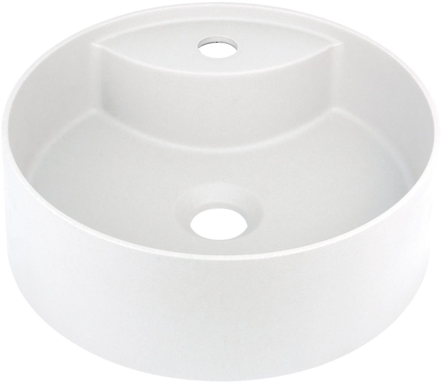 Deante SILIA Granit-Aufsatzwaschtisch mit Armaturenbank rund Ø 36 cm Alabaster