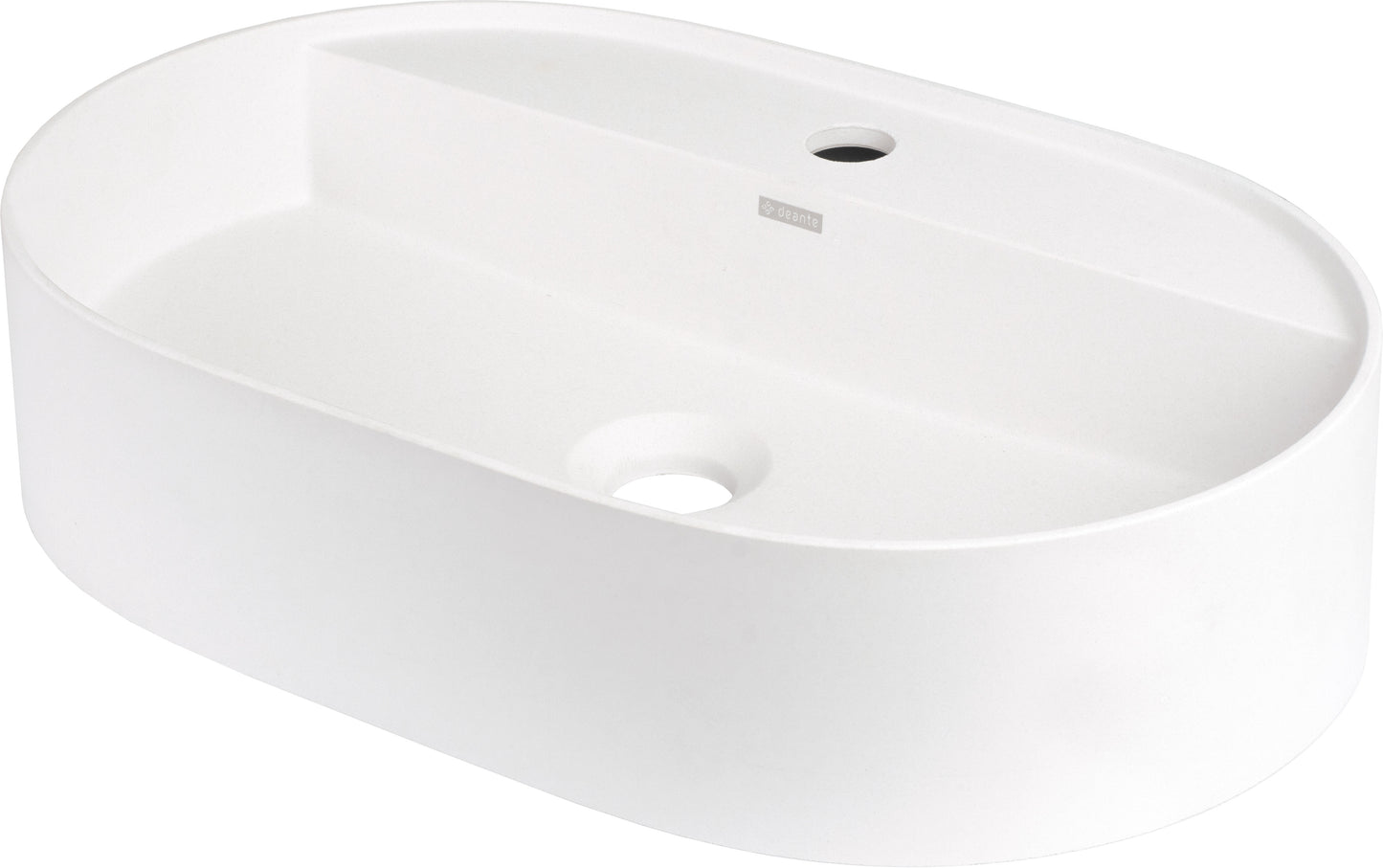 Deante SILIA Granit-Aufsatzwaschtisch mit Armaturenbank Oval 55 x 35 cm Alabaster