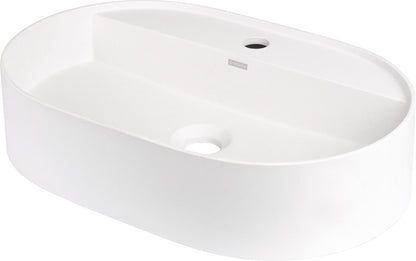 Deante SILIA Granit-Aufsatzwaschtisch mit Armaturenbank Oval 55 x 35 cm Alabaster