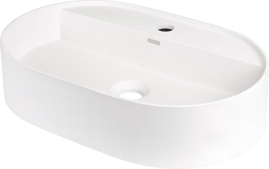 Deante SILIA Granit-Aufsatzwaschtisch mit Armaturenbank Oval 55 x 35 cm Alabaster