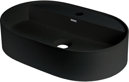 Deante SILIA Granit-Aufsatzwaschtisch mit Armaturenbank Oval 55 x 35 cm Schwarz