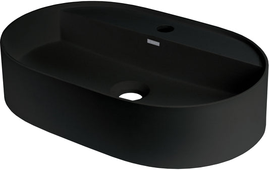 Deante SILIA Granit-Aufsatzwaschtisch mit Armaturenbank Oval 55 x 35 cm Schwarz