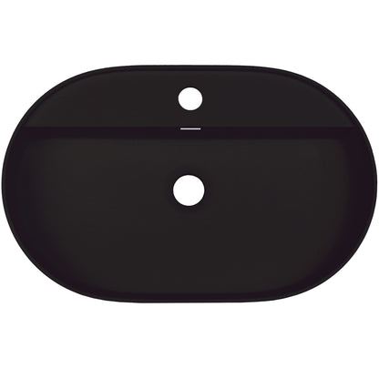 Deante SILIA Granit-Aufsatzwaschtisch mit Armaturenbank Oval 55 x 35 cm Schwarz