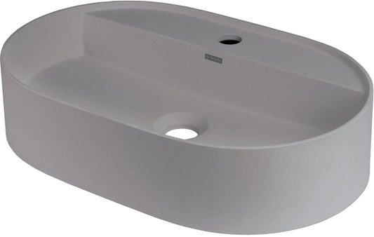 Deante SILIA Granit-Aufsatzwaschtisch mit Armaturenbank Oval 55 x 35 cm Grau Metallic