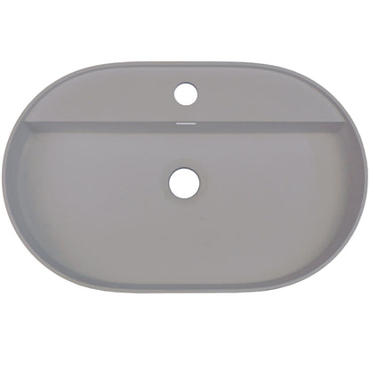 Deante SILIA Granit-Aufsatzwaschtisch mit Armaturenbank Oval 55 x 35 cm Grau Metallic