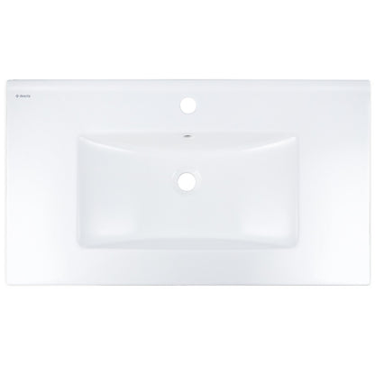 Deante TUBO Einbauwaschbecken aus Keramik mit Armaturenbank 81,5 x 47 cm Weiß