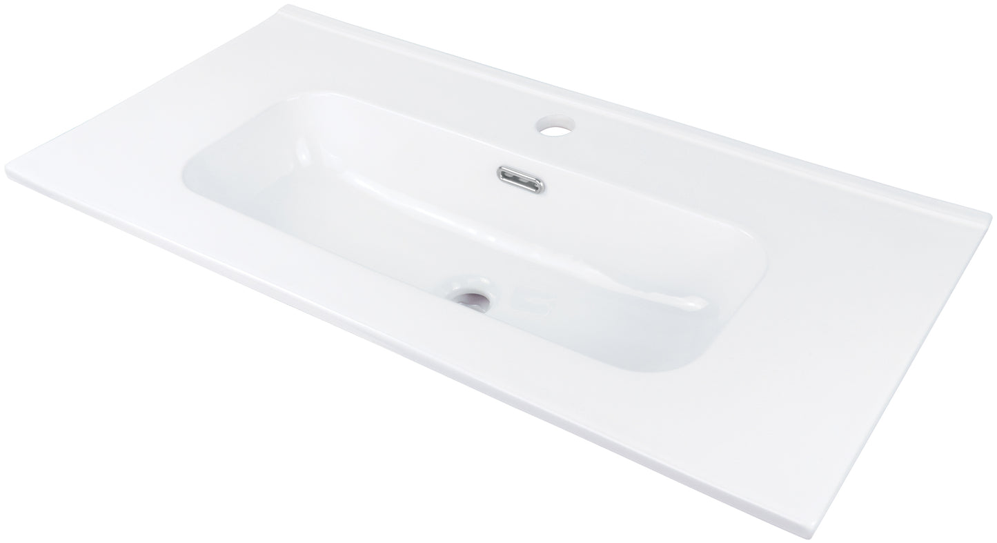 Deante TUBO Einbauwaschbecken aus Keramik mit Armaturenbank 81 x 38,5 cm Weiß