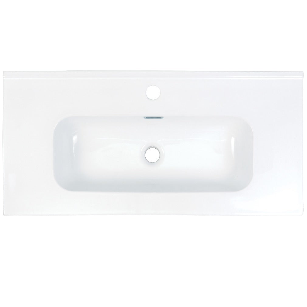 Deante TUBO Einbauwaschbecken aus Keramik mit Armaturenbank 81 x 38,5 cm Weiß