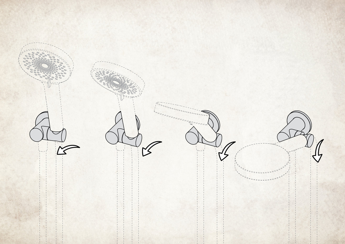 Deante CASCADA Wandanschlussbogen mit Handbrausehalter 1/2" rund Gold