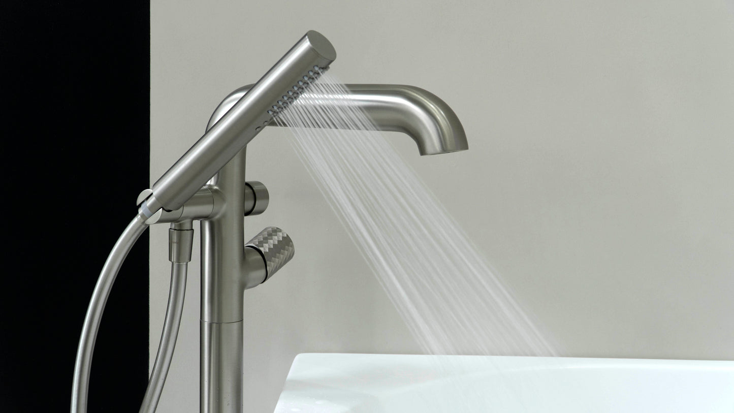 Deante SILIA HEXA Wannenarmatur bodenstehend mit Handbrause Stahl gebürstet