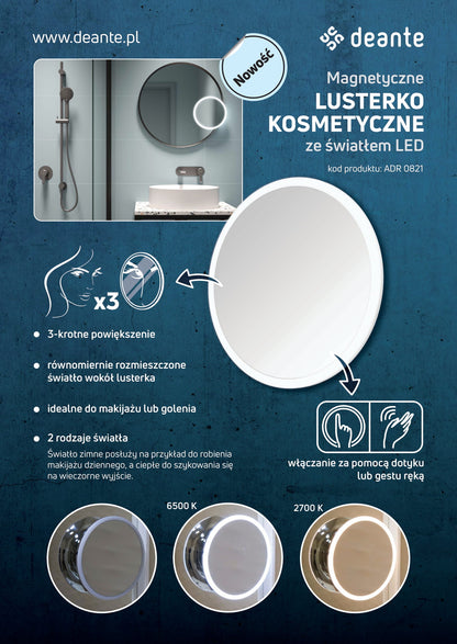Deante ROUND Magnet-Kosmetikspiegel mit LED-Beleuchtung Ø 22 cm Chrom