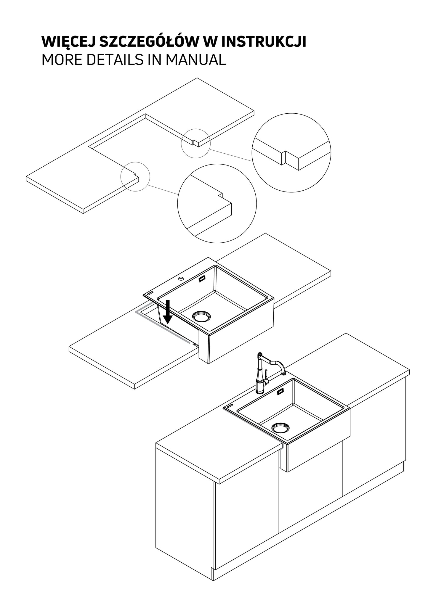 Deante ERIDAN Granit-Spülstein 60 x 61 cm 1-Becken automatische Abflusssperre Alabaster