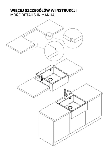 Deante ERIDAN Granit-Spülstein 60 x 61 cm 1-Becken automatische Abflusssperre Schwarz