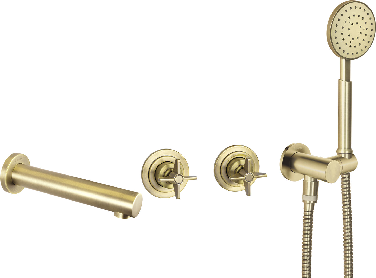 Deante TEMISTO 4-Loch Unterputz-Wannenarmatur im Retro-Look Zweigriff Messing